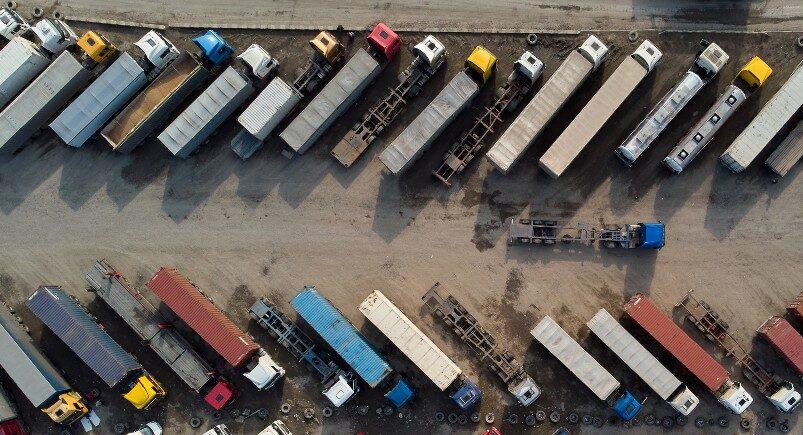 Transportation company fleet with trucks